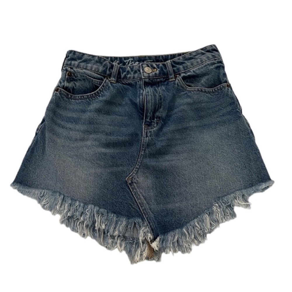 We The Free Bailey Denim Mini Skirt High Waist Size 26 Color blue